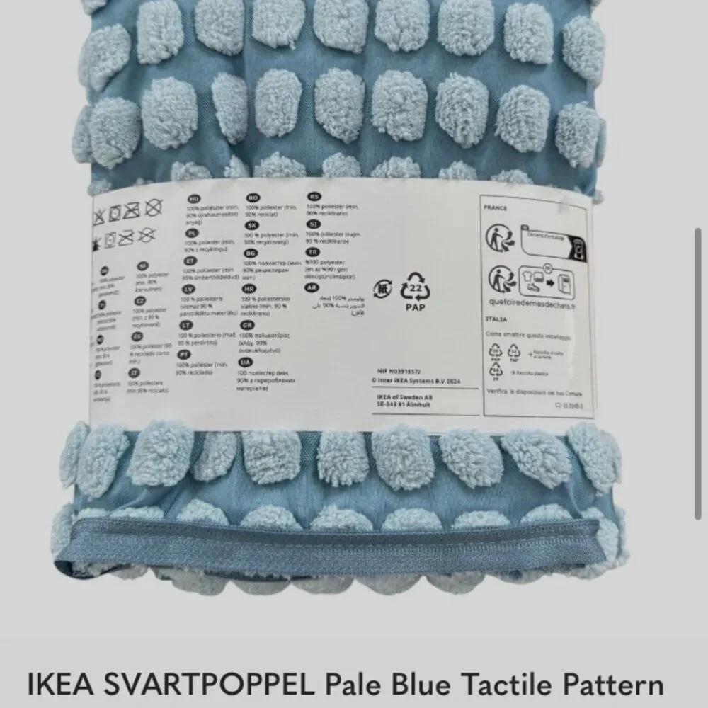 IKEA SVARTPOPPEL Pale Blue Tactile Dots Pattern Pillow Cover 20 x 20 inches